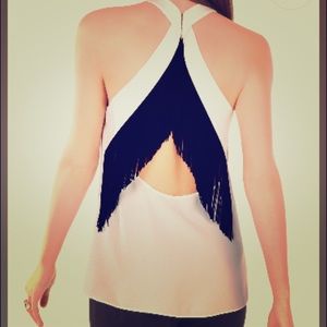 🌸 BCBG blue sexy fringe back top BN small